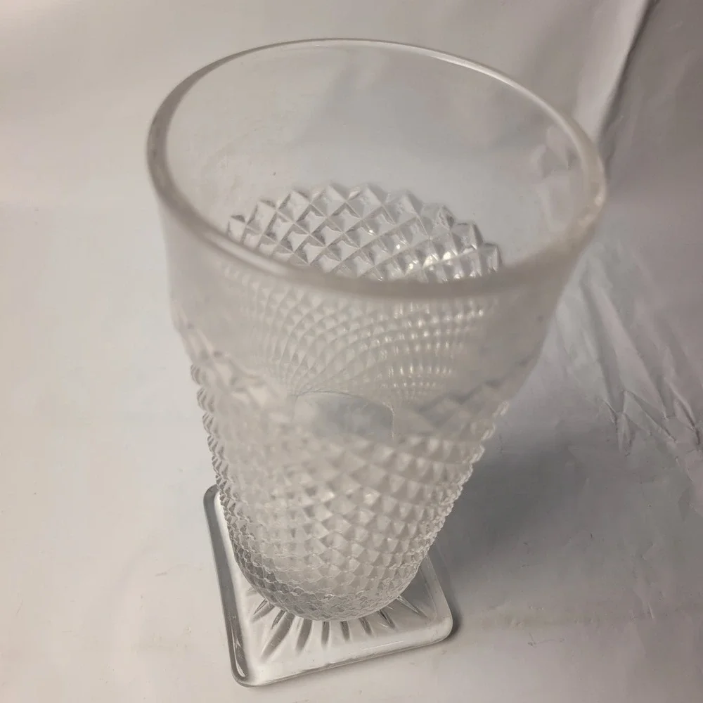 Vintage Imperial Glass Diamond Point‎ Clear Footed Tumbler Square Base 12oz